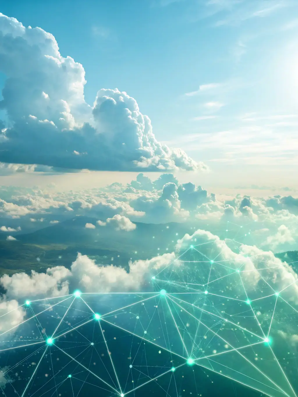 A visual representation of data flowing into and out of a cloud infrastructure, emphasizing futuresbirdtech's cloud optimization services.